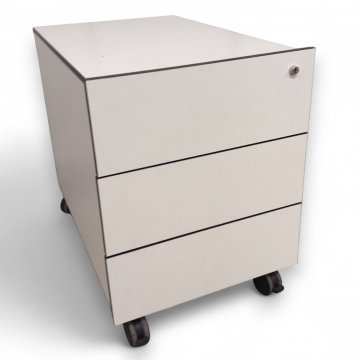 Rollcontainer weiß, Kanten schwarz. 3 Schübe. B43xT66,5xH57,5