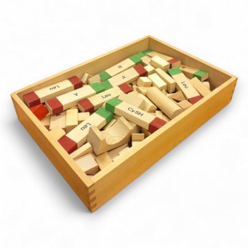 Bauklötze, Holz, in Kiste