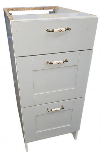 Küchenunterschrank BLUME, grau, 3 Schübe, Griffe weiß, 40x60cm, h 88cm