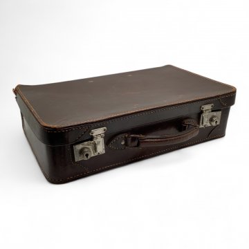 Koffer Leder, braun, alt, 38x24cm, Chromschnallen