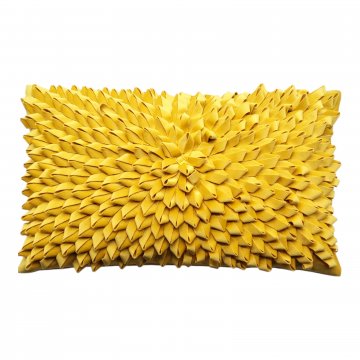 Kissen 30x50, gelb, Samt, Applikationen, Schlaufen Blütenförmig aufgesteppt, PAD