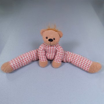 Kissen 100x40 Windstopper Teddy braun mit Anzug Alloverkaro rot weiss schwarz, Baby, Kleinkind, Kind, Jugend