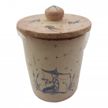 Deckeldose asiatisch, weiß mit blau, Kraniche und Damen