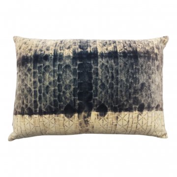 Kissen 30x45, blau/creme, verlaufene Tinte mit grafischem Muster, Samt