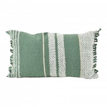 Kissen 35x60, Retro 60er, grün/creme, Streifen mit Zickzack-Muster