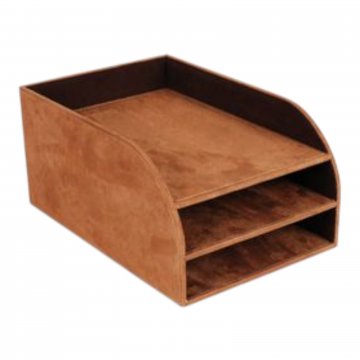 Ablage 3-fach Wildleder hellbraun DINA 4 hell abgenäht