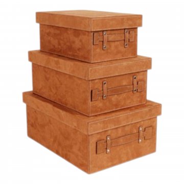 Bürobox Wildleder hellbraun mit Deckel hell abgenäht  2 Grifflaschen klein / mittel / gross