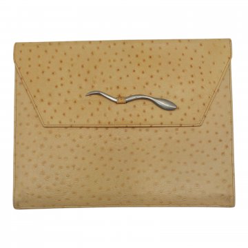 Dokumentenmappe, beige, Straußenleder, A4, Verschluss mit Metallstift in Schlangenform