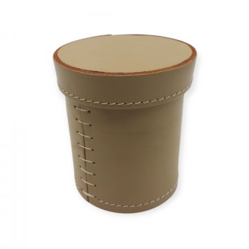 Deckeldose, Leder, beigefarben, Ø9cm