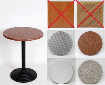 Bistrotisch, runder Sockel schwarz, Platte in Werzalit, Wurzelaminat - weiss - Granit, geflext 