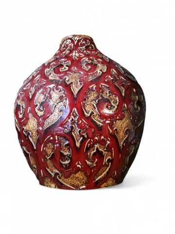 Vase, S, rot, mit Blumen-Ornamenten, lackiert, Asiatides, h 33 cm, b 30 cm