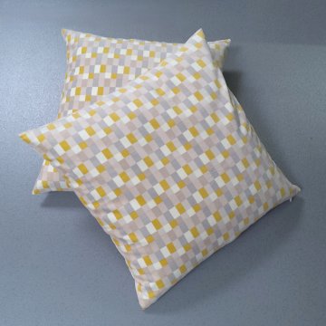 Kissen 55x55 Samt Velour, kleines Karomuster gelb-beige-grau