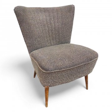 Cocktailsessel, ohne Arml., Vollpolster Stoff graugrün, Beine schräg konisch, B55xT60xH75