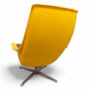 Sessel, K.stoffschale gelb, hochlehnig, loses Polster Cord dkl.braun, Alukreuzgestell 4-füßig, drehbar, B75xT90xH95