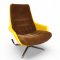 Sessel, K.stoffschale gelb, hochlehnig, loses Polster Cord dkl.braun, Alukreuzgestell 4-füßig, drehbar, B75xT90xH95
