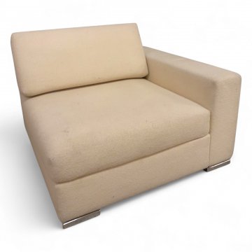Sofaeckelement DANCA links, Vollpolster h´beige, flache Chromfüße, loses Rückenkissen, B100
