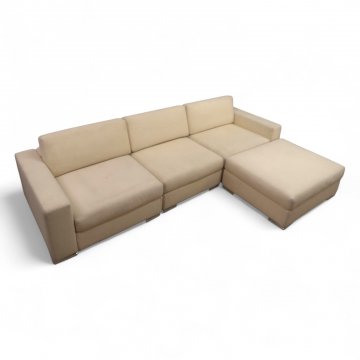 Sofaeckelement DANCA rechts, Vollpolster h´beige, flache Chromfüße, loses Rückenkissen, B100