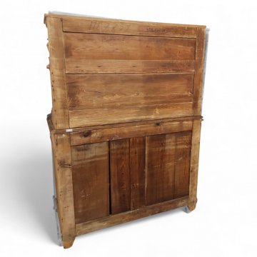 Anrichte, Weichholz natur, Platte geölt, 2-türig 2 Schübe, Aufsatz 2 Ablagefächer Säulen gedrechselt, B123xT55xH178