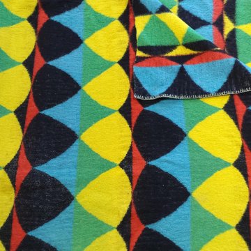 Wolldecke 135x210 buntes Muster (Segmente) in gelb, hellblau, grün, schwarz, rot, Decke