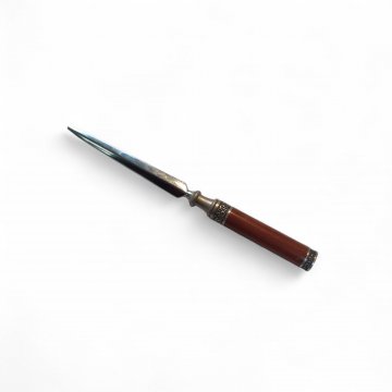 Briefmesser, Brieföffner, brauner Holzgriff mit Silberverzierung