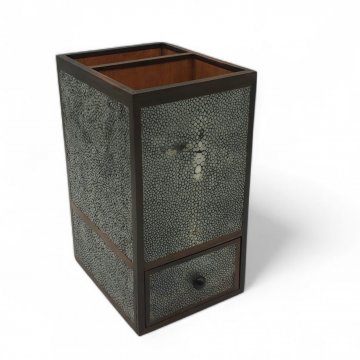 Stiftehalter / Bürobutler mit Schublade, Rochenhaut mit Palisander Holz, grau, AUGOUSTI