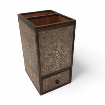 Stiftehalter / Bürobutler mit Schublade, Rochenhaut mit Palisander Holz, rosé, AUGOUSTI