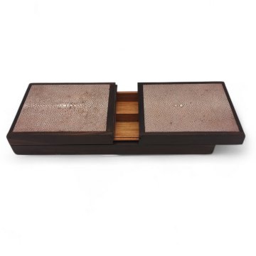 Schreibtisch Box / Schatulle mit Schiebedeckel, Rochenhaut mit Palisander Holz, rosé, AUGOUSTI