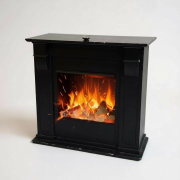 Kamin, Kaminvorsatz, Fake, schwarz, Holz, Kassetten/ Füllungen, Kaminausschnitt 59cm x 49 cm