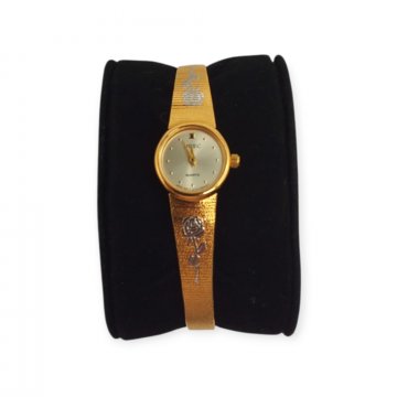 Armbanduhr, Damen, ADEC Quartz, Goldarmband mit silber Rosen