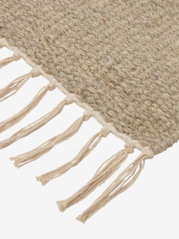 Teppich, Läufer, grau beige, strukturiert, geknüpfte Fransen,  65x160cm