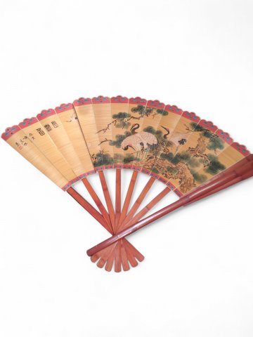 Fächer KRANICH, Dekofächer,L  ca.1 m, Bambus, rötlich,beige