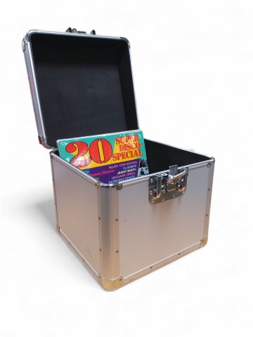 Koffer WÜRFEL, Schallplattenkoffer,Vinylkoffer,DJ Koffer, Alu , Gehäuse silberfarben, 1 Butterflyverschluß, 35 x37 x35 cm