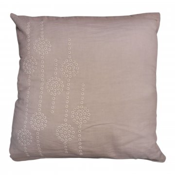 Kissen 50x50cm, hellgrau, kleine, weiße Kreise zum Muster aufgestickt