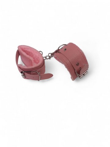 Handschellenpaar Leder,Plüsch, rosa, verstellbarer Verschluss