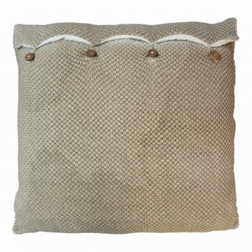 Kissen, 70x70cm, Bast mit Holzknöpfen, naturfarben