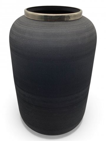 Vase, Saigon, schwarz matt, strukturiert, mit Metallring, L