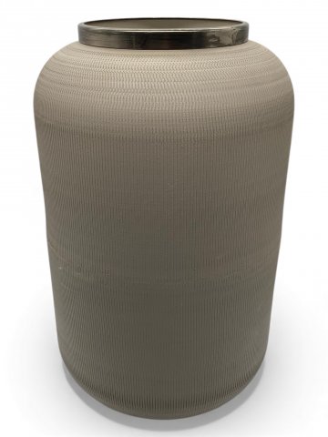 Vase, Saigon, grau matt, strukturiert, mit Metallring, L