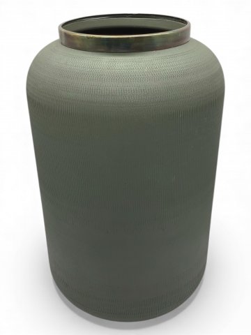 Vase, Saigon, grün matt, strukturiert, mit Metallring, L
