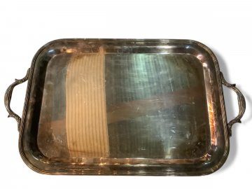 Tablett, Servierplatte, Silber, rechteckig mit Griff, Rand verziert, 45x70cm, TEGHINI FIRENZE