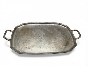 Tablett, Silber / versilbert, schlichter Rand, acht Ecken / leicht oval