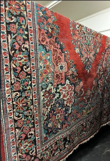 Teppich 265x370 cm Kirman blau/rot dunkel gemust.mit Mittelteil, echt