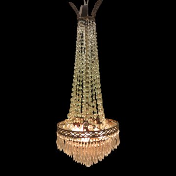 Kristalllüster, Stamm Glas/Messing, Kristallkorb, 5-flg, H90 Ø40, 10 kgLEUCHTMITTEL gerne zusätzlich auf Anfrage erhältlich