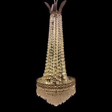 Kristalllüster, Stamm Glas/Messing, Kristallkorb, 5-flg, H90 Ø40, 10 kgLEUCHTMITTEL gerne zusätzlich auf Anfrage erhältlich