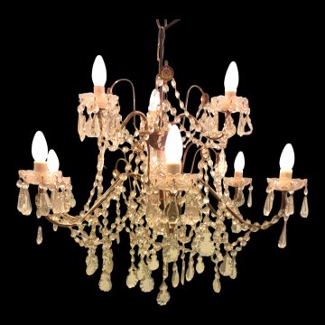 Kristalllüster, Messing, mit  Glasbehang, 3+6-flg, H60 ø75, 5kgLEUCHTMITTEL gerne zusätzlich auf Anfrage erhältlich