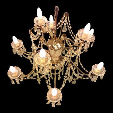 Kristalllüster, Messing, mit  Glasbehang, 3+6-flg, H60 ø75, 5kgLEUCHTMITTEL gerne zusätzlich auf Anfrage erhältlich