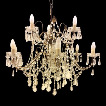 Kristalllüster, Messing, mit  Glasbehang, 3+6-flg, H60 ø75, 5kgLEUCHTMITTEL gerne zusätzlich auf Anfrage erhältlich