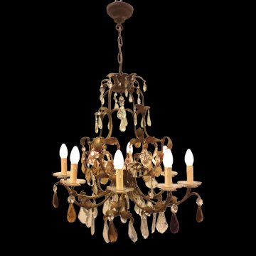 Kronleuchter BLÄTTERKRONE, Korpus/Blätter Metall, Kristallbehang, 8-flg, E14, H75 Ø68, 7,5Kg, 1x Arm gebrochenLEUCHTMITTEL gerne zusätzlich auf Anfrage erhältlich
