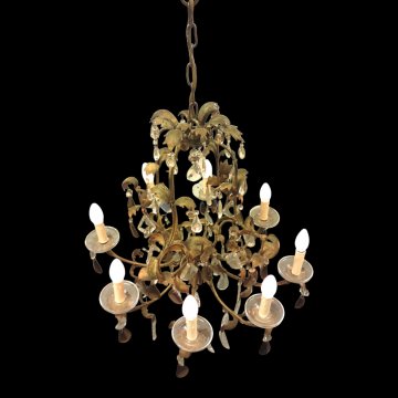 Kronleuchter BLÄTTERKRONE, Korpus/Blätter Metall, Kristallbehang, 8-flg, E14, H75 Ø68, 7,5Kg, 1x Arm gebrochenLEUCHTMITTEL gerne zusätzlich auf Anfrage erhältlich