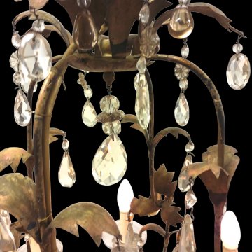 Kronleuchter BLÄTTERKRONE, Korpus/Blätter Metall, Kristallbehang, 8-flg, E14, H75 Ø68, 7,5Kg, 1x Arm gebrochenLEUCHTMITTEL gerne zusätzlich auf Anfrage erhältlich