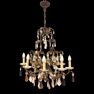 Kronleuchter BLÄTTERKRONE, Korpus/Blätter Metall, Kristallbehang, 8-flg, E14, H75 Ø68, 7,5Kg, 1x Arm gebrochenLEUCHTMITTEL gerne zusätzlich auf Anfrage erhältlich